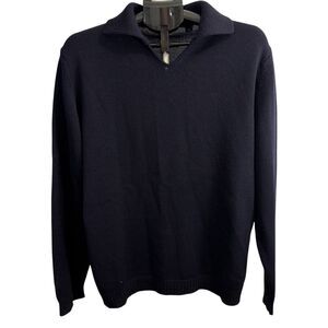 Barneys New York Navy Merino Wool Sweater Collared V-Neck. Size L